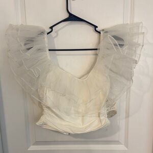 Altar'd State Cream Ruffle Sleeve Blouse